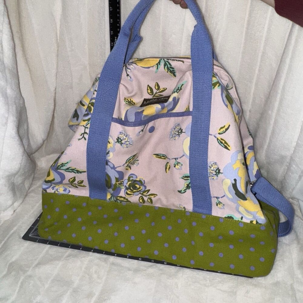 Matilda Jane Up and Away Weekender Bag Large Duffle Tote Bag Blue Floral Dots
